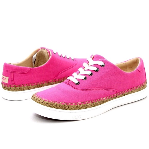 UGG AUSTRALIA EYAN II PINK AZALEA CANVAS BOAT STYLE SNEAKERS Trainers Flat Shoes - Picture 2 of 16